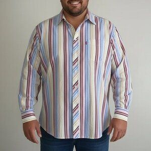 Vintage Pepe Jeans Long Sleeve Shirt Size 3X Mens Colorful Striped Cotton Button